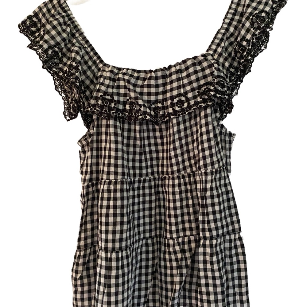 Old Navy Black and White Puff Sleeve Ruffled Blouse - Picture 2 of 2